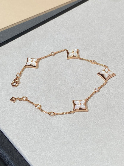 [⭐Luxery]STAR 4 MOTIF MOP DIAMOND PINK GOLD BRACELET