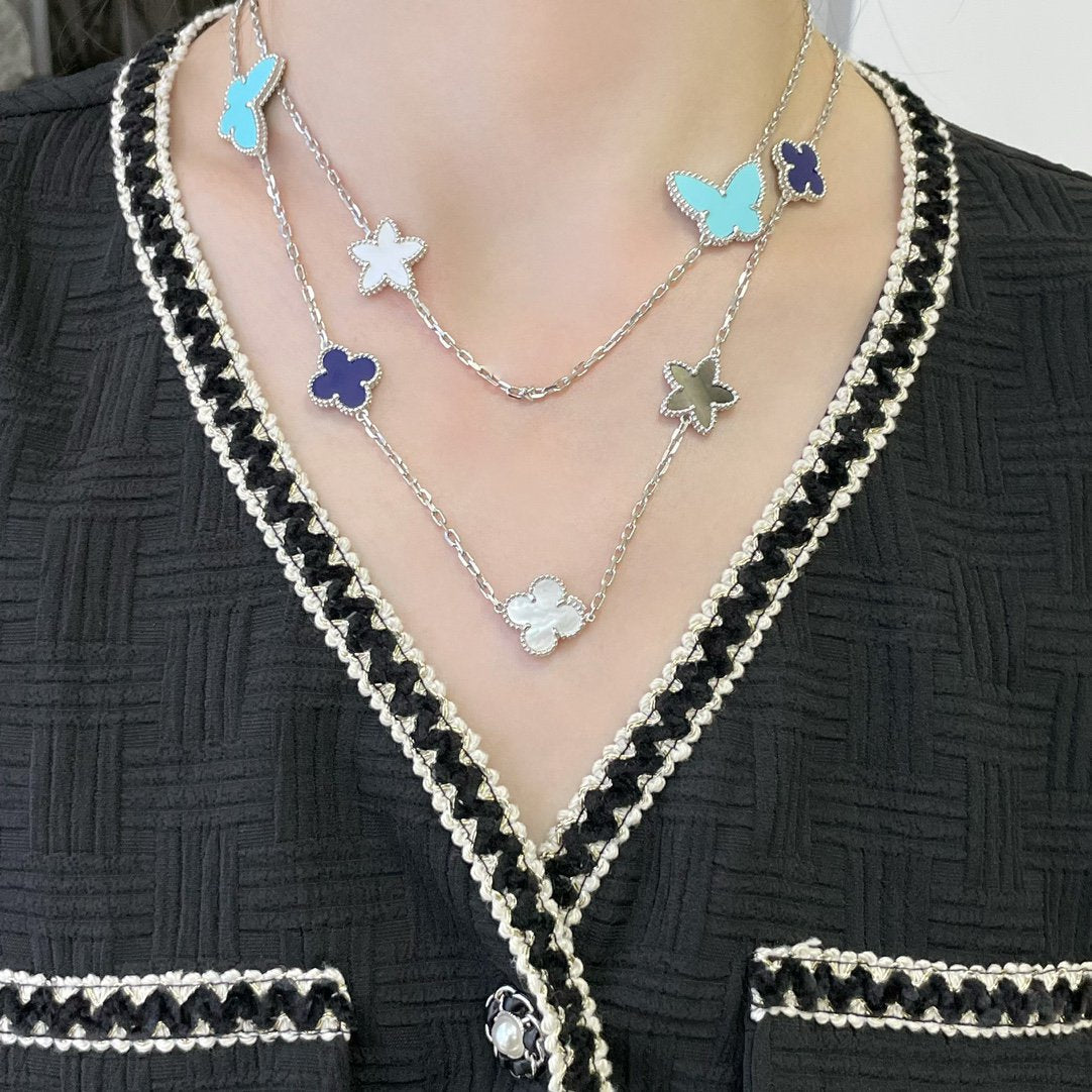 [⭐Luxery]LUCKY CLOVER SILVER 11 MOTIF NECKLACE