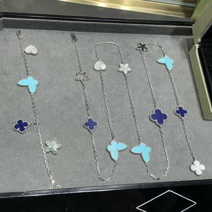 [⭐Luxery]LUCKY CLOVER SILVER 11 MOTIF NECKLACE