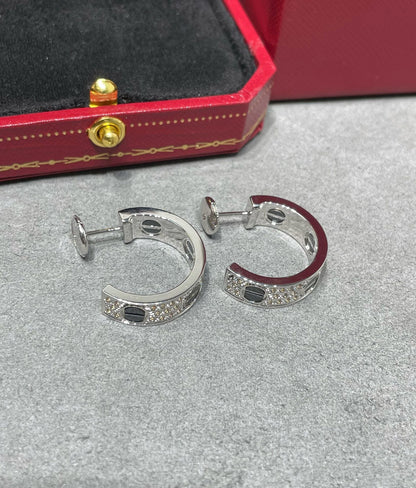 [⭐Luxery]LOVE CERAMIC DIAMOND PAVED SILVER EARRINGS