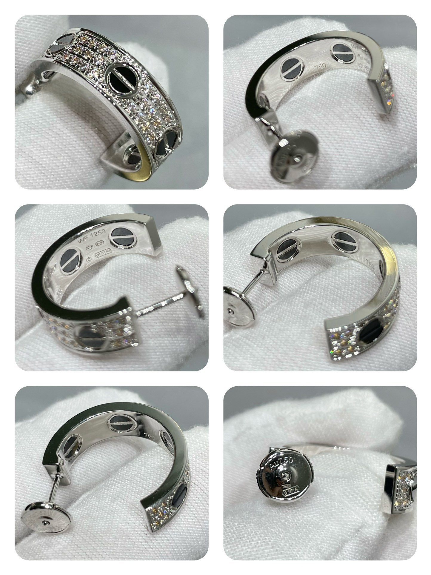 [⭐Luxery]LOVE CERAMIC DIAMOND PAVED SILVER EARRINGS