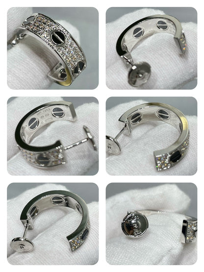 [⭐Luxery]LOVE CERAMIC DIAMOND PAVED SILVER EARRINGS