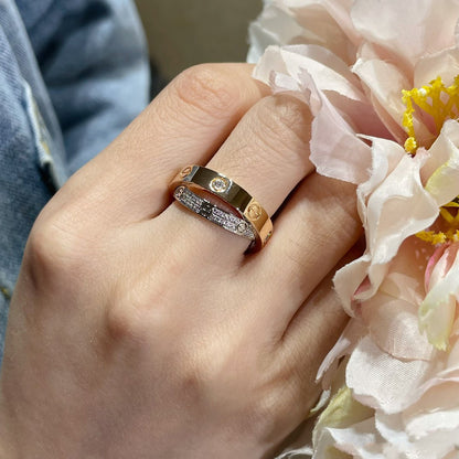 [⭐Luxery]LOVE PINK GOLD SILVER DIAMOND DOUBLE RING