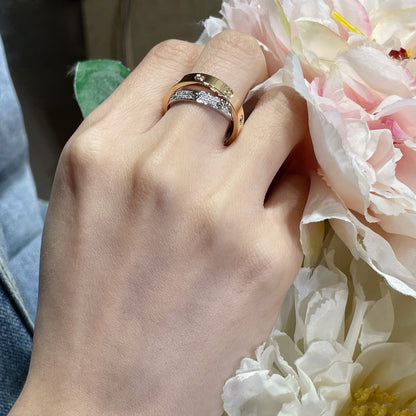 [⭐Luxery]LOVE PINK GOLD SILVER DIAMOND DOUBLE RING