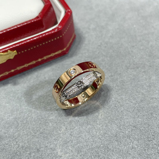 [⭐Luxery]LOVE PINK GOLD SILVER DIAMOND DOUBLE RING