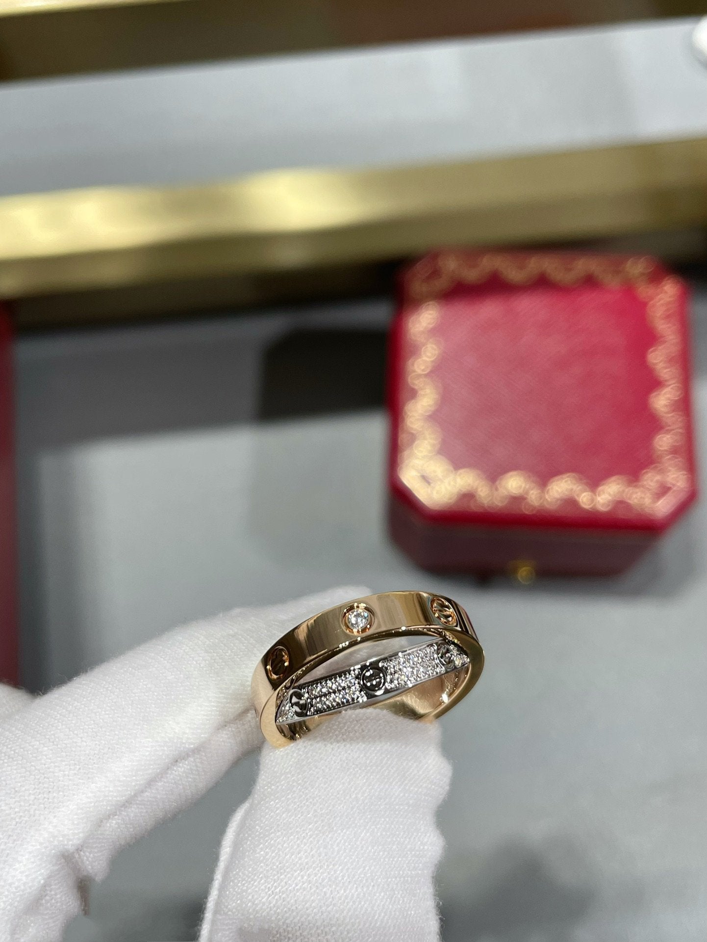 [⭐Luxery]LOVE PINK GOLD SILVER DIAMOND DOUBLE RING