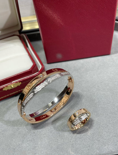 [⭐Luxery]LOVE PINK GOLD SILVER DIAMOND DOUBLE RING