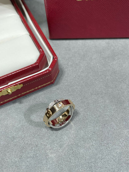[⭐Luxery]LOVE PINK GOLD SILVER DIAMOND DOUBLE RING
