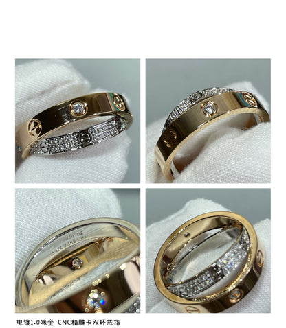 [⭐Luxery]LOVE PINK GOLD SILVER DIAMOND DOUBLE RING