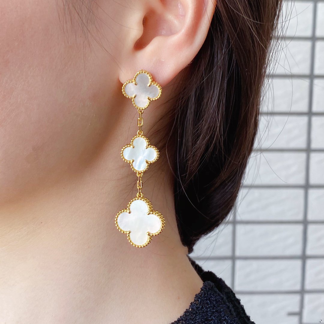 [⭐Luxery]CLOVER MOP 3 MOTIFS GOLD EARRINGS