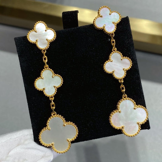 [⭐Luxery]CLOVER MOP 3 MOTIFS GOLD EARRINGS