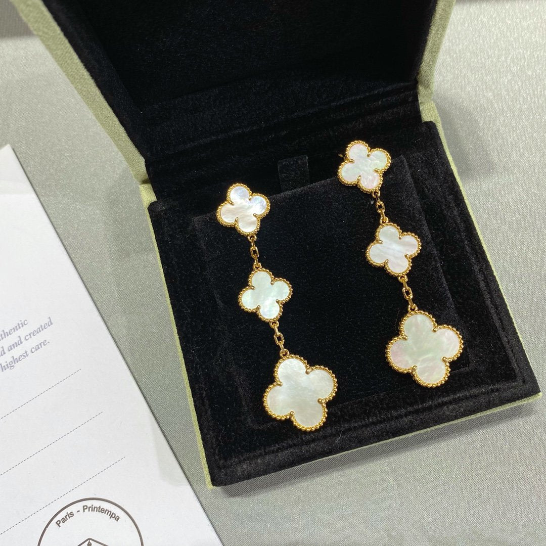[⭐Luxery]CLOVER MOP 3 MOTIFS GOLD EARRINGS