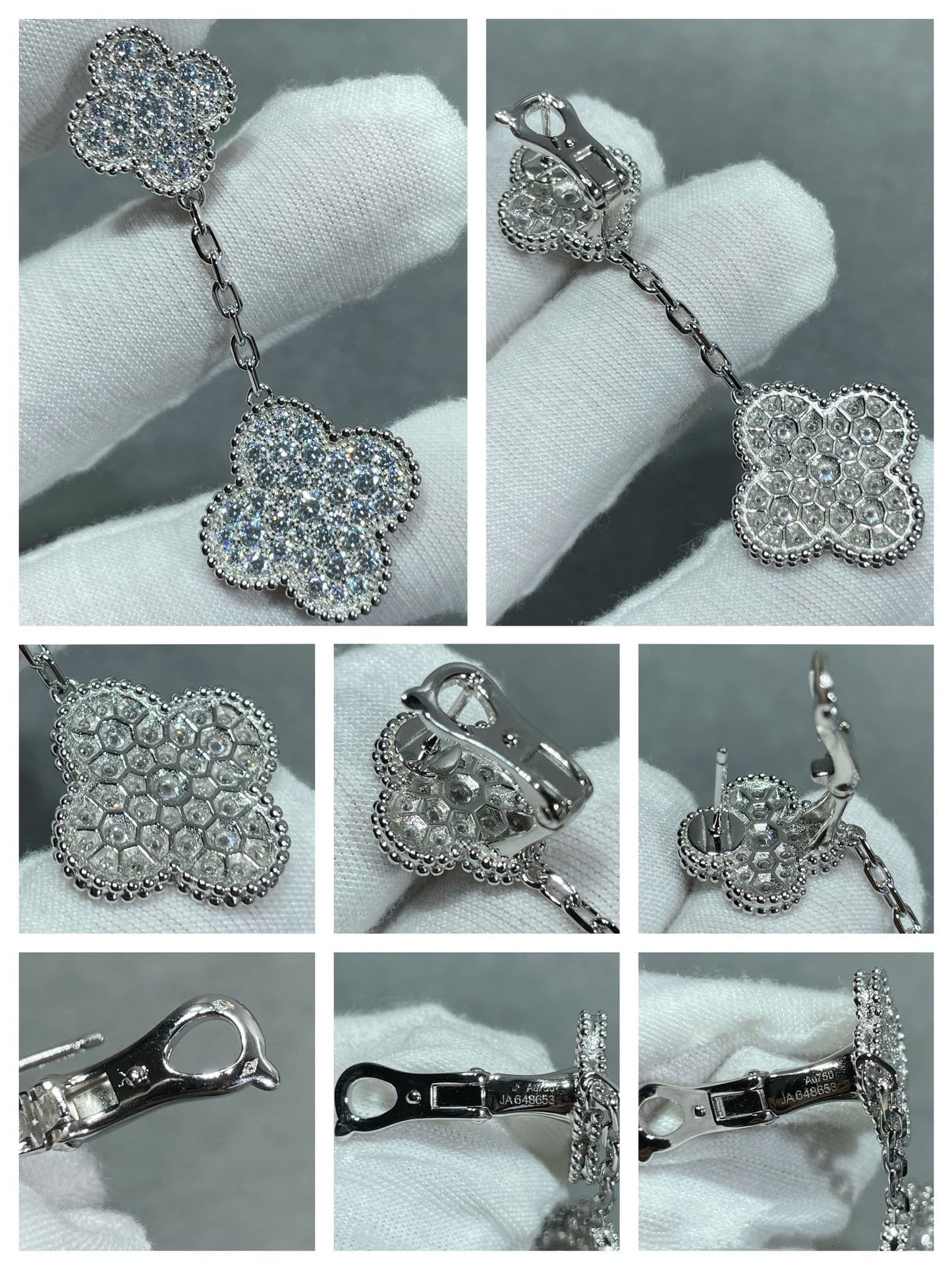 [⭐Luxery]CLOVER 2 MOTIFS DIAMOND PAVED SILVER EARRINGS