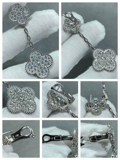 [⭐Luxery]CLOVER 2 MOTIFS DIAMOND PAVED SILVER EARRINGS