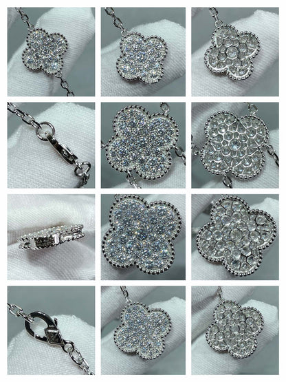 [⭐Luxery]CLOVER 6 MOTIF DIAMOND PAVED NECKLACE