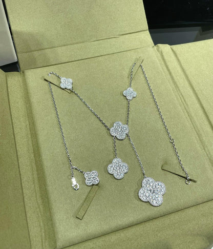 [⭐Luxery]CLOVER 6 MOTIF DIAMOND PAVED NECKLACE