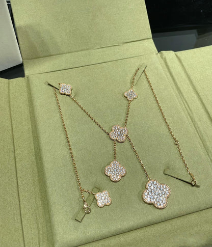 [⭐Luxery]CLOVER 6 MOTIF DIAMOND PAVED NECKLACE