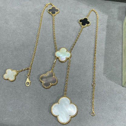 [⭐Luxery]CLOVER 6 MOTIF MOP ONYX GOLD NECKLACE