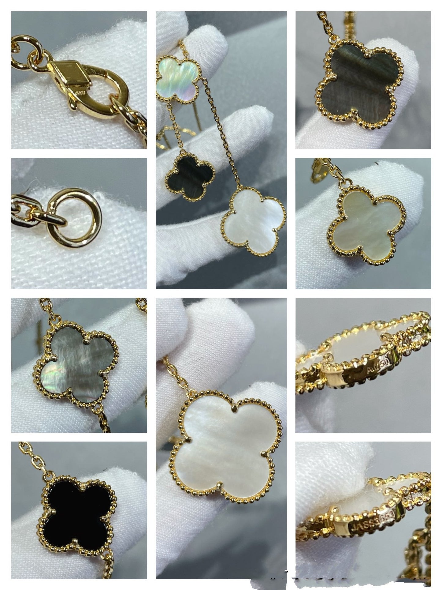 [⭐Luxery]CLOVER 6 MOTIF MOP ONYX GOLD NECKLACE