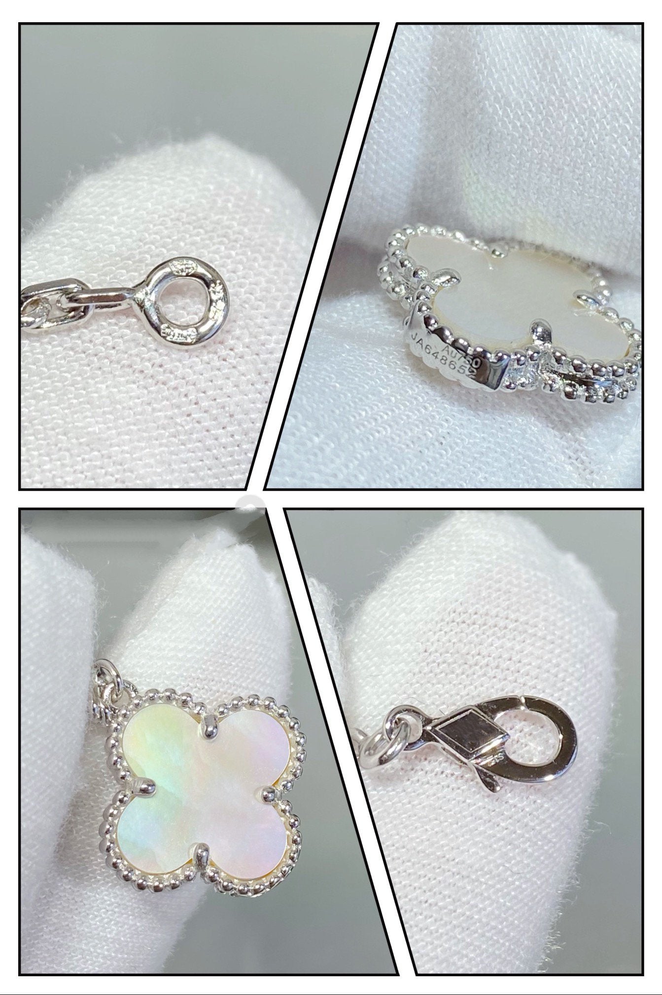 [⭐Luxery]CLOVER 5 MOTIF WHITE MOP SILVER BRACELET