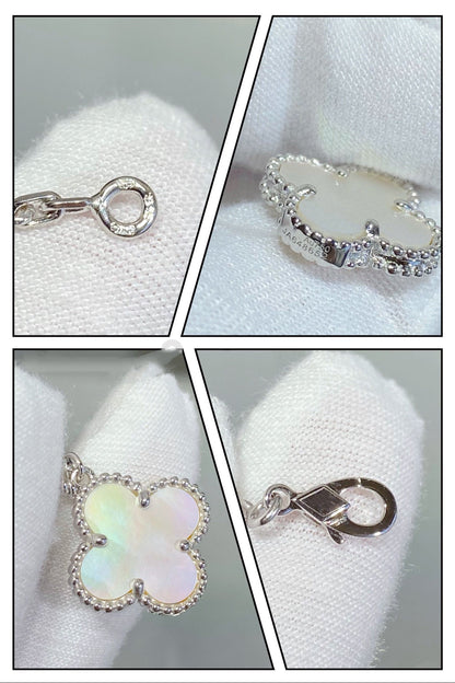 [⭐Luxery]CLOVER 5 MOTIF WHITE MOP SILVER BRACELET