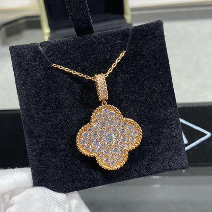 [⭐Luxery]CLOVER 25MM LARGE PEDANT DIAMOND PAVED LONG NECKLACE