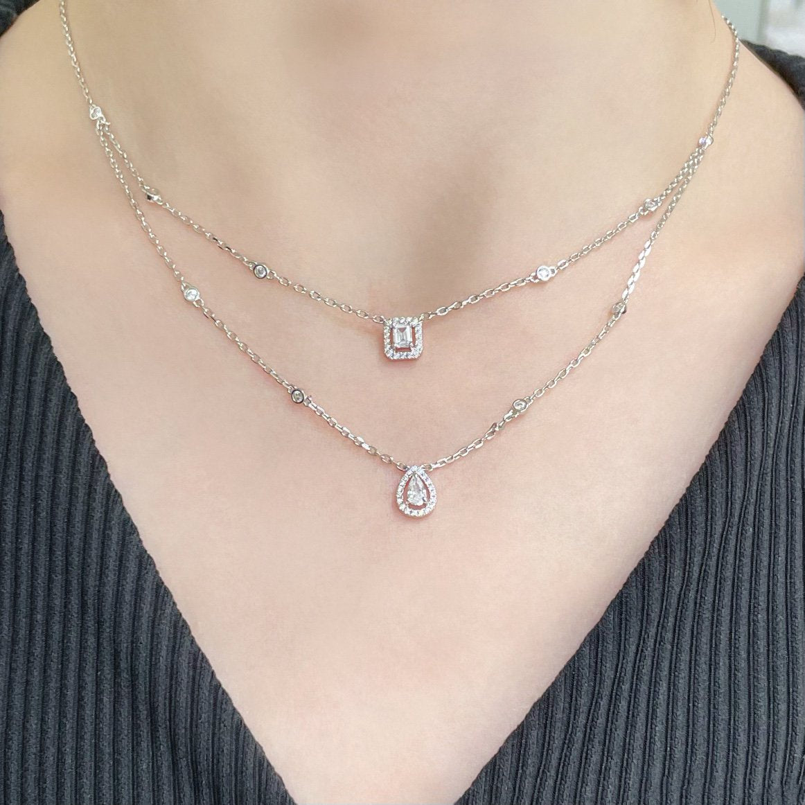 [⭐Luxery]MY TWIN 2 ROW DIAMOND NECKLACE