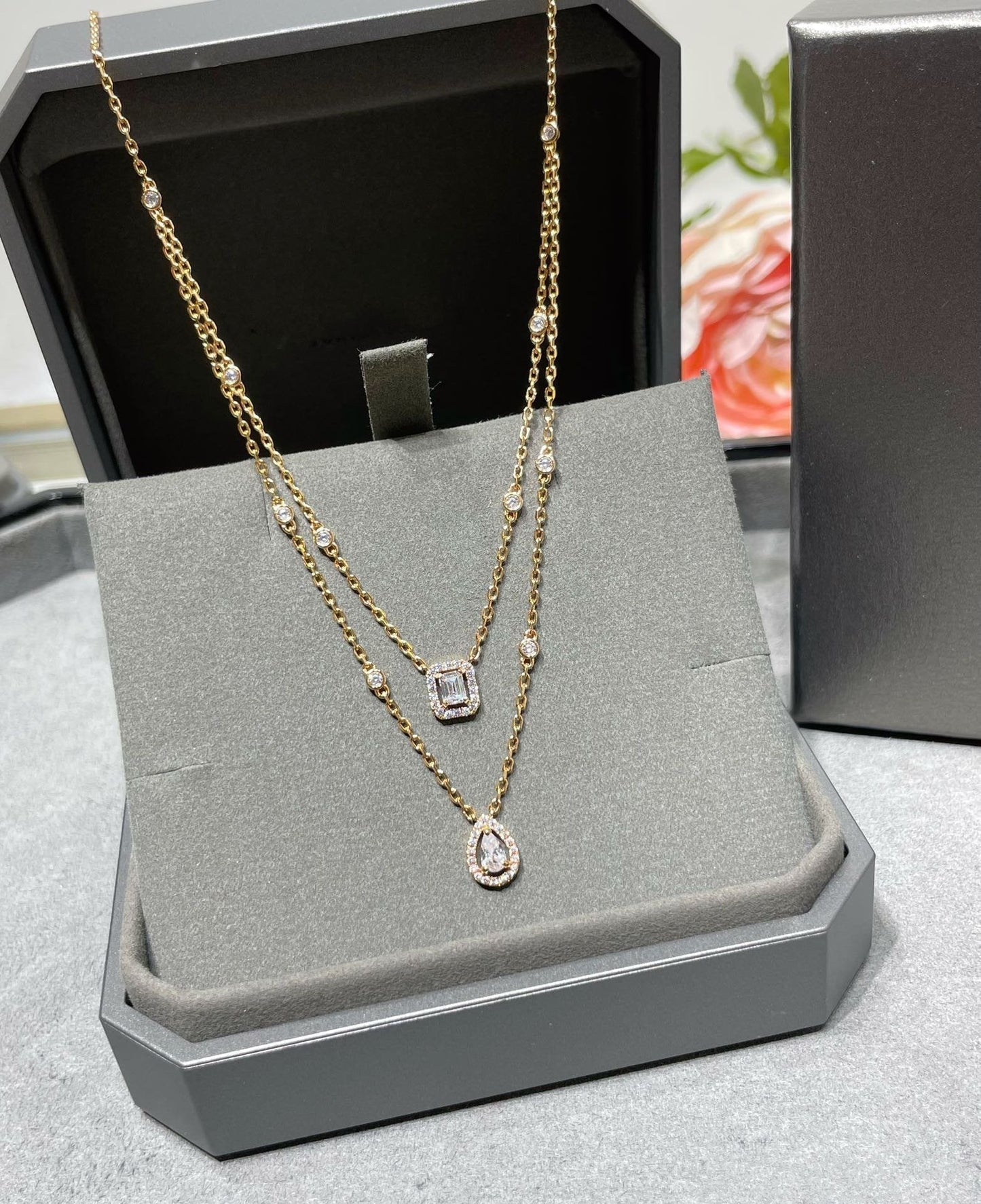 [⭐Luxery]MY TWIN 2 ROW DIAMOND NECKLACE