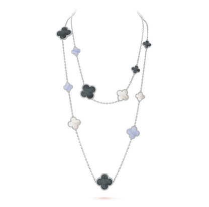 [⭐Luxery]CLOVER 16 MOTIF CHALCEDONY MOP SILVER NECKLACE