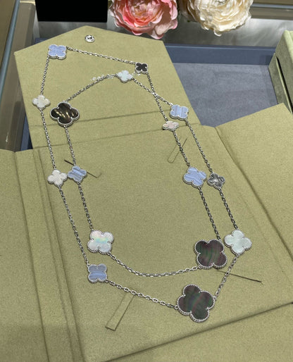 [⭐Luxery]CLOVER 16 MOTIF CHALCEDONY MOP SILVER NECKLACE