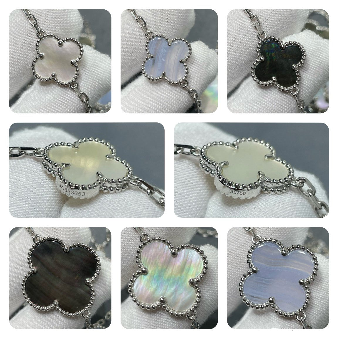 [⭐Luxery]CLOVER 16 MOTIF CHALCEDONY MOP SILVER NECKLACE