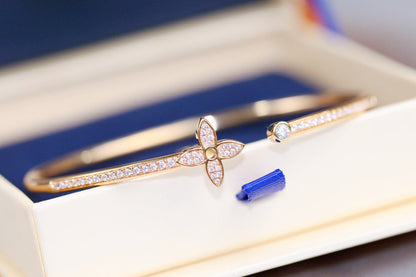 [⭐Luxery]IDYLLE PINK GOLD OPEN BRACELET DIAMOND PAVED