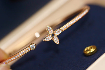 [⭐Luxery]IDYLLE PINK GOLD OPEN BRACELET DIAMOND PAVED