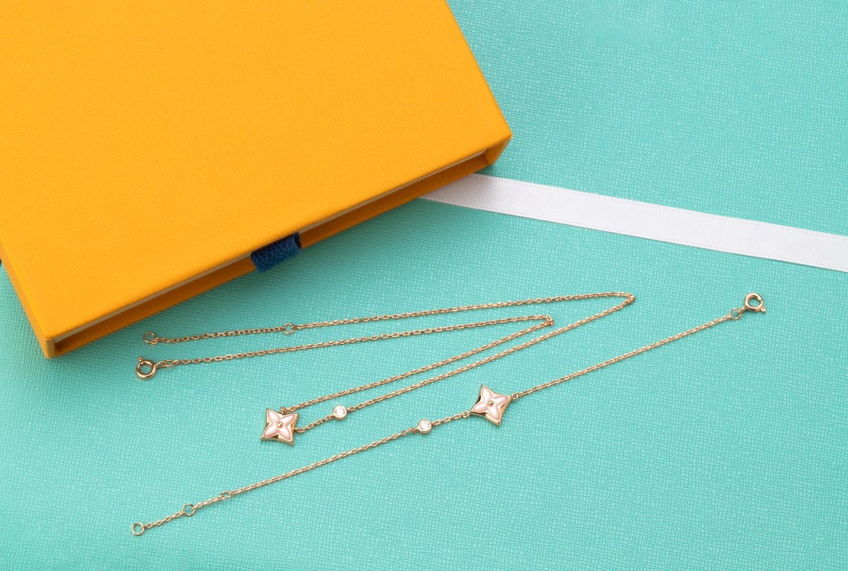 [⭐Luxery]STAR PINK MOP 1 DIAMOND PINK GOLD NECKLACE