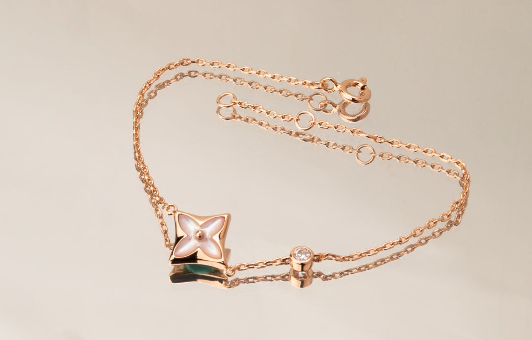 [⭐Luxery]STAR PINK MOP 1 DIAMOND PINK GOLD NECKLACE
