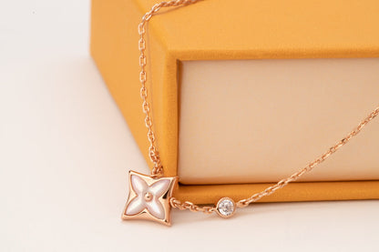 [⭐Luxery]STAR PINK MOP 1 DIAMOND PINK GOLD NECKLACE