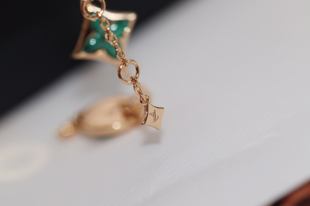 [⭐Luxery]STAR AND SUN 4 MOTIF PINK GOLD MALACHITE BRACELET