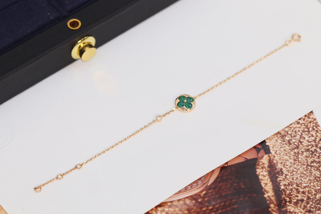 [⭐Luxery]STAR AND SUN 4 MOTIF PINK GOLD MALACHITE BRACELET