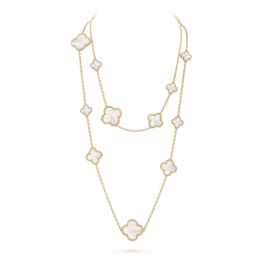 [⭐Luxery]CLOVER 16 MOTIF WHITE MOP GOLD NECKLACE