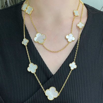 [⭐Luxery]CLOVER 16 MOTIF WHITE MOP GOLD NECKLACE