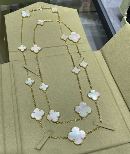 [⭐Luxery]CLOVER 16 MOTIF WHITE MOP GOLD NECKLACE