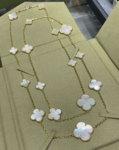 [⭐Luxery]CLOVER 16 MOTIF WHITE MOP GOLD NECKLACE
