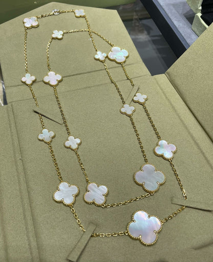 [⭐Luxery]CLOVER 16 MOTIF WHITE MOP GOLD NECKLACE