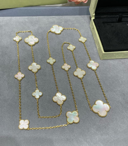 [⭐Luxery]CLOVER 16 MOTIF WHITE MOP GOLD NECKLACE
