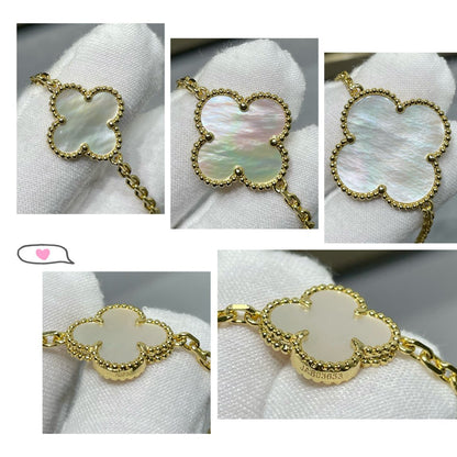 [⭐Luxery]CLOVER 16 MOTIF WHITE MOP GOLD NECKLACE