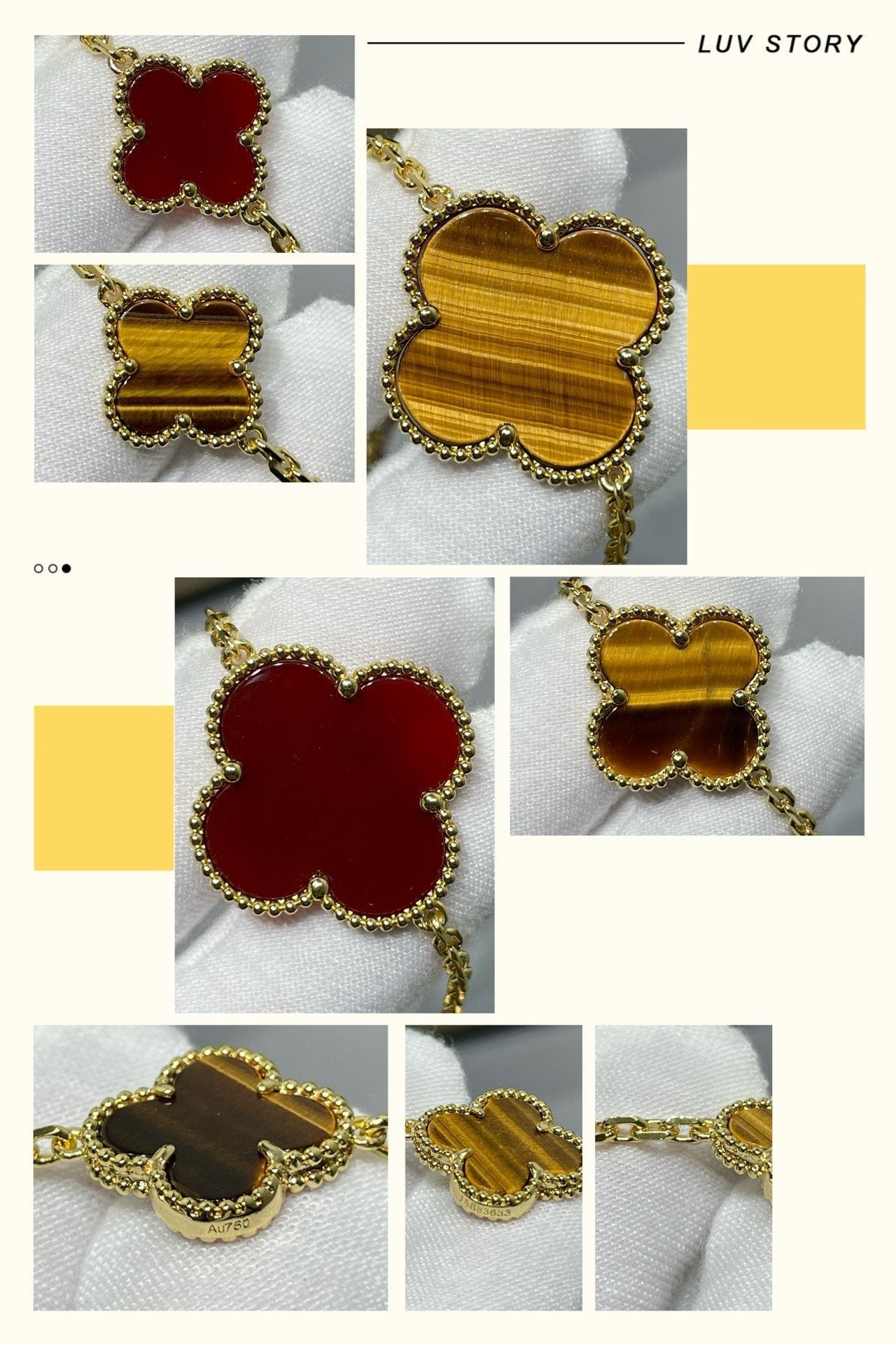 [⭐Luxery]CLOVER 16 MOTIF CARNELIAN TIGER EYE ROSE GOLD NECKLACE