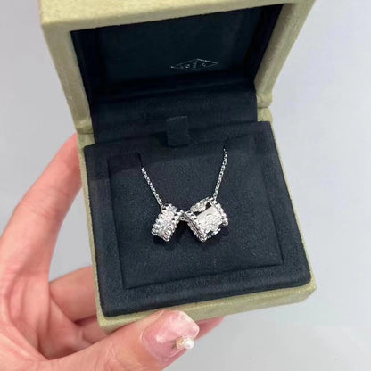 [⭐Luxery]PERLEE DOUBLE PENDANT SILVER DIAMOND NECKLACE