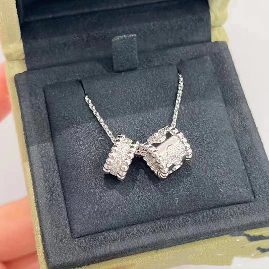 [⭐Luxery]PERLEE DOUBLE PENDANT SILVER DIAMOND NECKLACE