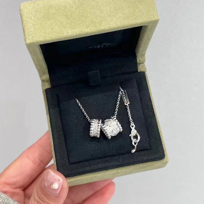 [⭐Luxery]PERLEE DOUBLE PENDANT SILVER DIAMOND NECKLACE