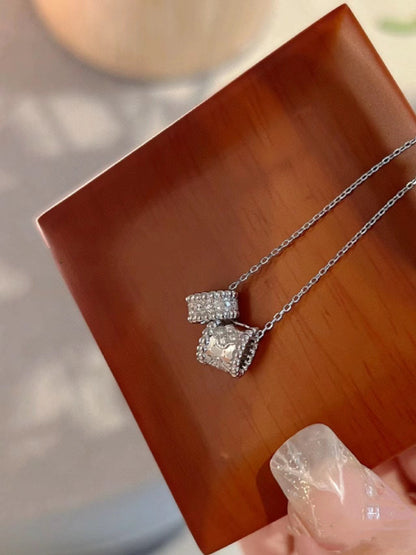 [⭐Luxery]PERLEE DOUBLE PENDANT SILVER DIAMOND NECKLACE